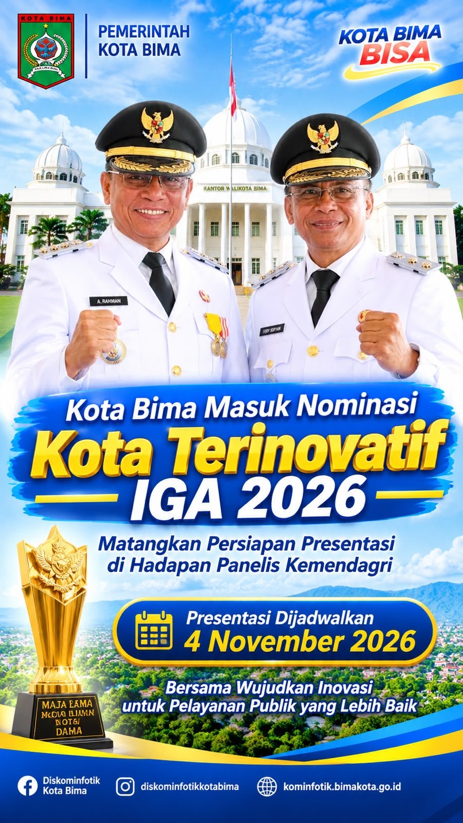 Kota Bima Masuk Nominator Kota Terinovatif IGA 2026, Siapkan Presentasi Kepala Daerah